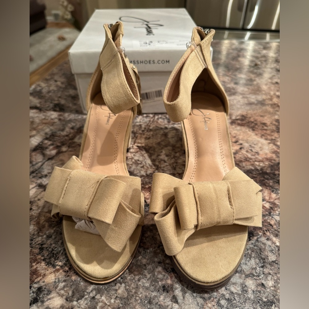 J. Adams Tan Bow Block Heel Sandals - Picture 3 of 6